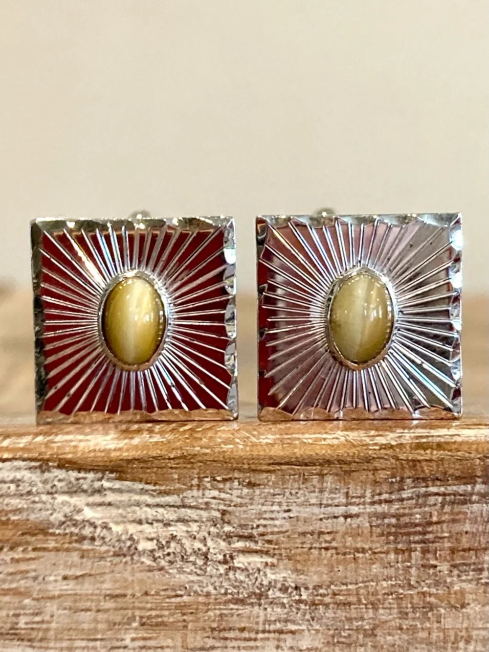 Simmons Sterling Silver Cufflinks Tigers Eye Vintage Square Western Style - Picture 1 of 16